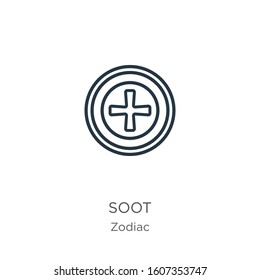 Soot icon. Thin linear soot outline icon isolated on white background from zodiac collection. Line vector sign, symbol for web and mobile
