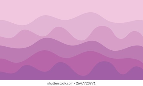 A soothing abstract image with wavy, overlapping layers transitioning from light pink to deep purple. It evokes calm hills or water. Simple, fluid, modern, and harmonious design.