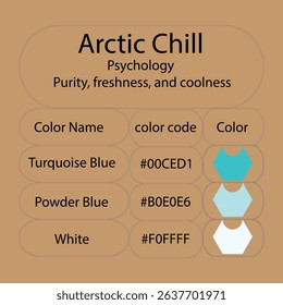 A soothing color palette inspired by icy blues and frosty tones, perfect for creating refreshing, winter-themed designs.