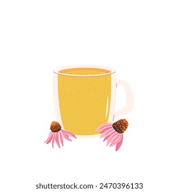 A soothing cup of coneflower tea. Steeping hot beverage, offering a gentle aroma and health-boosting properties. Wellness and herbal therapy. Vector illustration.