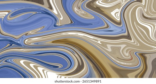 Soothing earth tones blend with soft blues in a dynamic swirl pattern. A calm, abstract fluid background for decor, digital art, or texture design.
