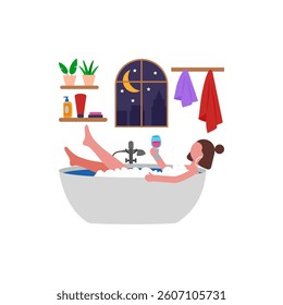 Soothing Evening Bath Time Flat Vector Illustration