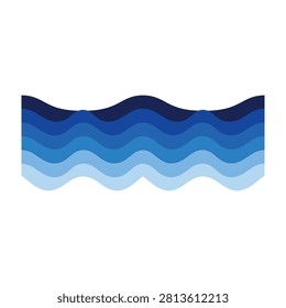 Soothing gradient of ocean waves in various blue shades forming a wavy pattern on a white background