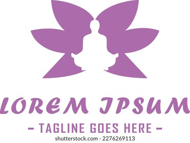 A soothing logo design featuring the silhouette of a woman in a yoga pose with a butterfly and flower, representing growth, transformation, and renewal