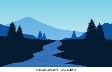 Soothing morning atmosphere with beautiful natural scenery. Vector illustration