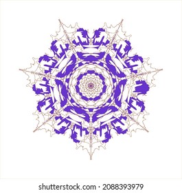 A soothing and stimulating ornamental mandala in lilac tones with a sunny outline. Vector.