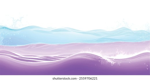 "Soothing Water Waves in Purple  White: A calm and abstract watercolor ocean wave design featuring gentle purple and white tones, ideal for a soft, tranquil background for any project.