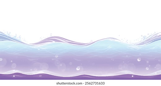 Soothing Water Waves in Purple White: A calm and abstract watercolor ocean wave design featuring gentle purple and white tones, ideal for a soft, tranquil background for any project."
