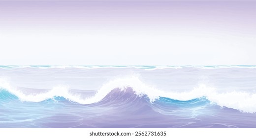 Soothing Water Waves in Purple White: A calm and abstract watercolor ocean wave design featuring gentle purple and white tones, ideal for a soft, tranquil background for any project."
