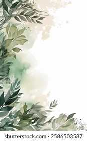 Soothing watercolor leafy branches, creating a serene botanical frame.