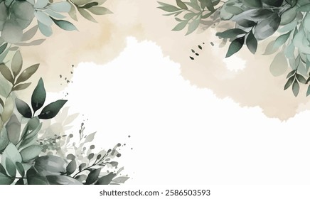 Soothing watercolor leafy branches, creating a serene botanical frame.