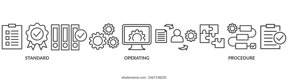 SOP banner web icon vector illustration concept for the standard operating procedure with an icon of instruction, quality, manual, process, operation, sequence, workflow, iteration, and puzzle