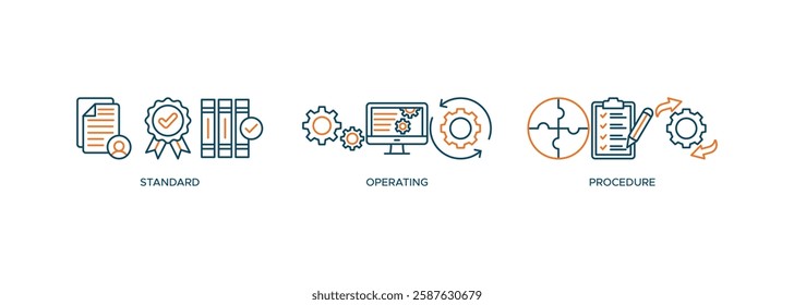 SOP banner web icon vector illustration concept for the standard operating procedure with an icon of instruction, quality, manual, process, operation, sequence, workflow, iteration, and puzzle