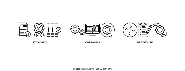 SOP banner web icon vector illustration concept for the standard operating procedure with an icon of instruction, quality, manual, process, operation, sequence, workflow, iteration, and puzzle