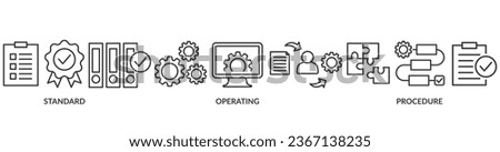 SOP banner web icon vector illustration concept for the standard operating procedure with an icon of instruction, quality, manual, process, operation, sequence, workflow, iteration, and puzzle