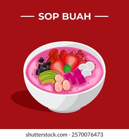 Sop Buah or Fruit soup is a fresh drink made from various kinds of fruit, milk, syrup and ice cubes.