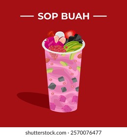 Sop Buah or Fruit soup is a fresh drink made from various kinds of fruit, milk, syrup and ice cubes.