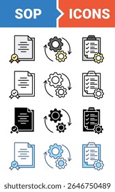 SOP concept for the standard operating procedure icon set with multiple style collection.