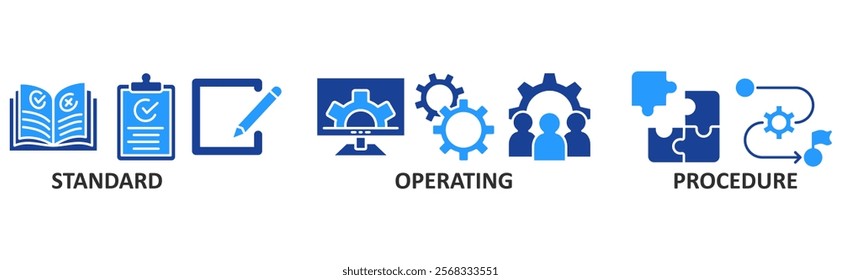 SOP icon set illustration concept with icon of standard, operating, procedure	
