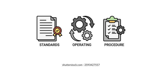 SOP icon set vector illustration concept for standard operating procedure with an icon of instruction, quality, manual, process, operation, sequence, workflow, iteration and puzzle icons color.