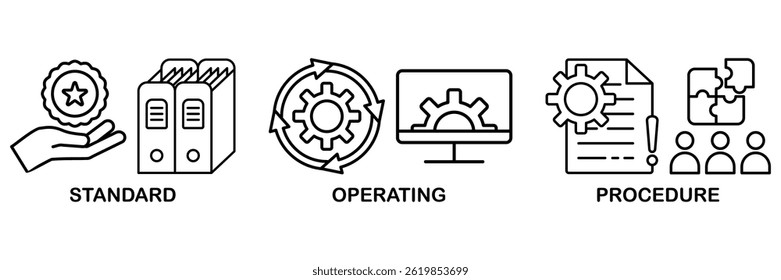 SOP icon set vector illustration concept for the standard operating procedure with an icon of instruction, quality, manual, process, operation, sequence, workflow, iteration, and puzzle�