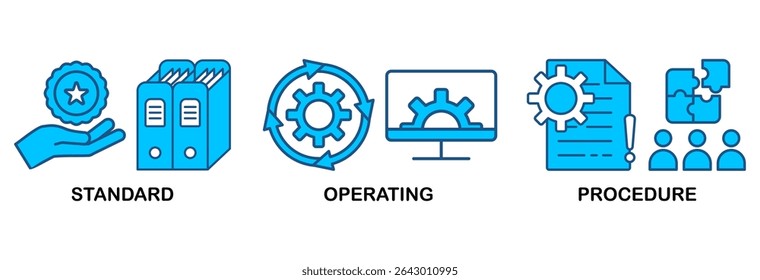 SOP icon set vector illustration concept for the standard operating procedure with an icon of instruction, quality, manual, process, operation, sequence, workflow, iteration, and puzzle�