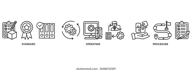 SOP ícone definir conceito de ilustração vetorial relacionar para o procedimento operacional padrão com um ícone de instrução, qualidade, manual, processo, operação, sequência, fluxo de trabalho, iteração e quebra-cabeça
