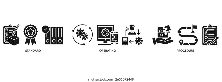 SOP icon set vector illustration concept relate to for the standard operating procedure with an icon of instruction, quality, manual, process, operation, sequence, workflow, iteration, and puzzle
