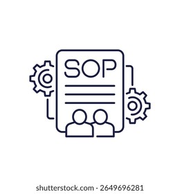 Icono de SOP, diseño de línea de procedimiento operativo estándar en blanco