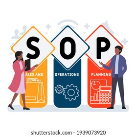 SOP - Sales and Operations Planning acronym. business concept background.  vector illustration concept with keywords and icons. lettering illustration with icons for web banner, flyer, landing page