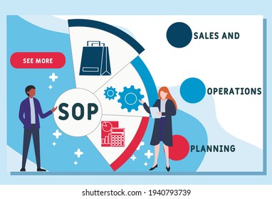 SOP - Sales and Operations Planning acronym. business concept background.  vector illustration concept with keywords and icons. lettering illustration with icons for web banner, flyer, landing page