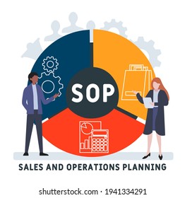 SOP - Sales and Operations Planning acronym. business concept background.  vector illustration concept with keywords and icons. lettering illustration with icons for web banner, flyer, landing page