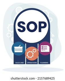 SOP - Sales and Operations Planning acronym. business concept background. vector illustration concept with keywords and icons. lettering illustration with icons for web banner, flyer, landing page