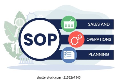 SOP - Sales and Operations Planning acronym. business concept background. vector illustration concept with keywords and icons. lettering illustration with icons for web banner, flyer, landing page