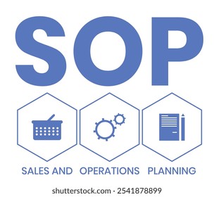 SOP - Acrônimo de Sales and Operations Planning. plano de fundo do conceito de negócios. conceito de ilustração vetorial com palavras-chave e ícones. ilustração de letras com ícones para banner da Web, folheto, página inicial