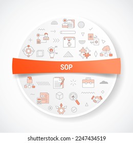 sop standard operating procedure concept with icon concept with round or circle shape for badge