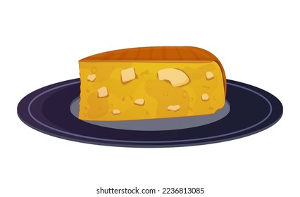 Sopa paraguaya cake with cheese. Paraguay dish. Latin American food. Colorful vector illustration isolated on white background.