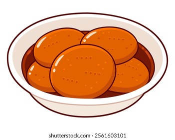 Sopaipillas pasadas, traditional Chilean food drawing. Deep fried pastry in chancaca (panela) syrup. Simple cartoon vector illustration.