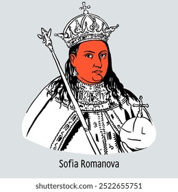 Sofía Alekséyevna Románova - princesa, hija del zar Alekséi Mijáilovich. Ilustración vectorial dibujada a mano