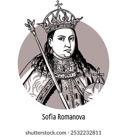 Sofía Alekséyevna Románova - princesa, hija del zar Alekséi Mijáilovich. Ilustración vectorial dibujada a mano