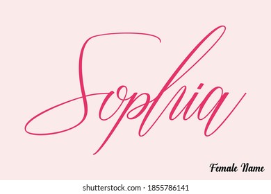 Sophia -Female Name Calligraphy Dork Pink Color Text on Light Pink Background