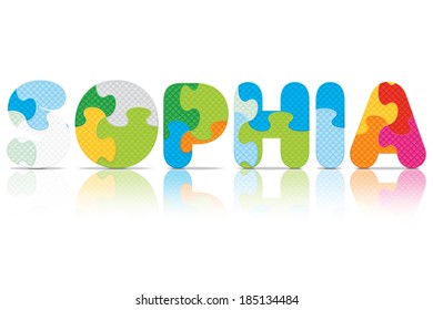 SOPHIA written with alphabet puzzle - vector illustration