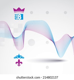 Sophisticated 3d waved decoration, clear eps 8 vector illustration, motif background with five stars element and crown symbol.