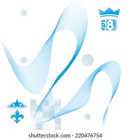 Sophisticated 3d waved decoration, clear eps 8 vector illustration, motif background with five stars element and crown symbol.