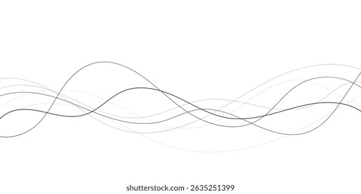 A sophisticated abstract background featuring layered, wavy lines in black and shades of gray on a white backdrop.	