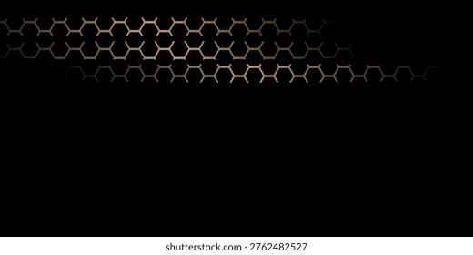 Sophisticated abstract background featuring a metallic bronze honeycomb or hexagonal grid pattern positioned at the top of a solid black field.