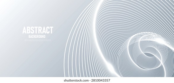 Sophisticated abstract background showcasing dynamic spiraling white lines against soft gradient grey base creating modern movement and depth for professional digital design and presentation layouts.