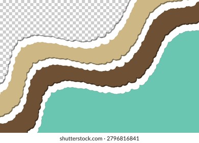 Sophisticated abstract composition with scalloped, torn-paper style wavy layers in warm brown, beige, and chocolate tones against a fresh teal backdrop. Organic textured edges create depth and dimension. Perfect for elegant branding, invitations, packaging, websites and creative print projects.