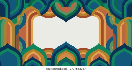 Sofisticada borda decorativa abstrata apresentando padrões de arco em camadas em uma paleta de cores harmoniosa, ideal para cenários elegantes e elementos de design