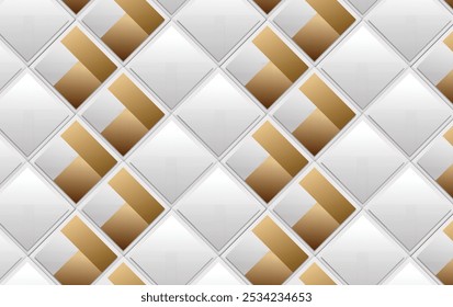 A sophisticated abstract geometric vector illustration background featuring a gold and white diamond pattern. Perfect for modern and interior design, offering a seamless and luxurious texture.